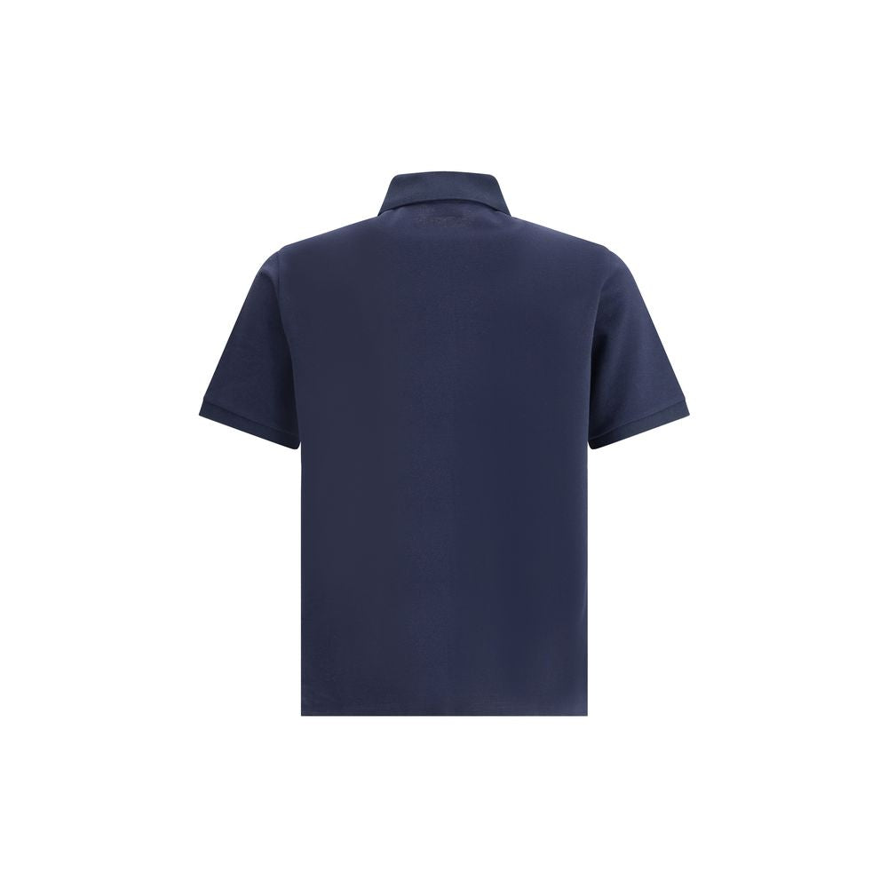 Back view of Saint Laurent Blue Cotton Polo Shirt featuring Cassandre logo