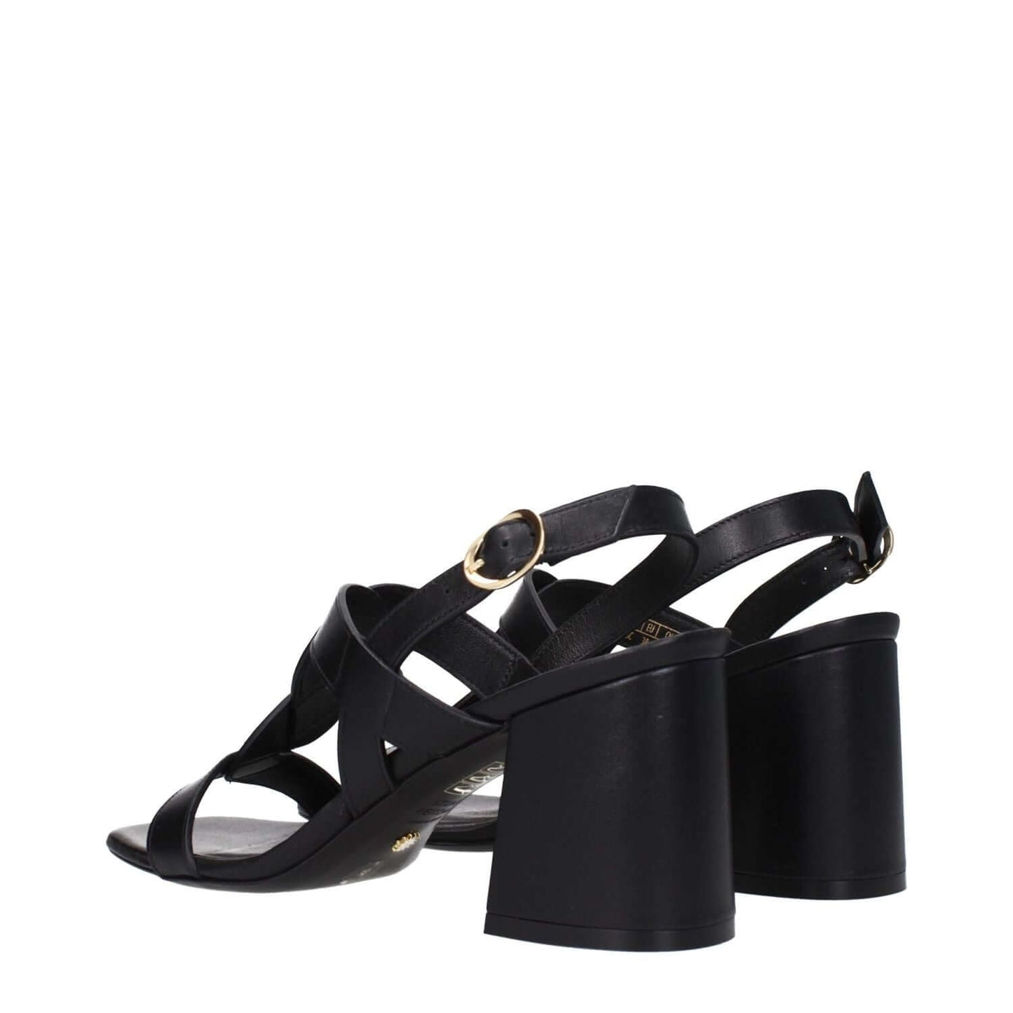 Stuart Weitzman Black Leather Platform Sandals with buckle closure and 7.5 cm mid heels, open toe design, and leather sole.