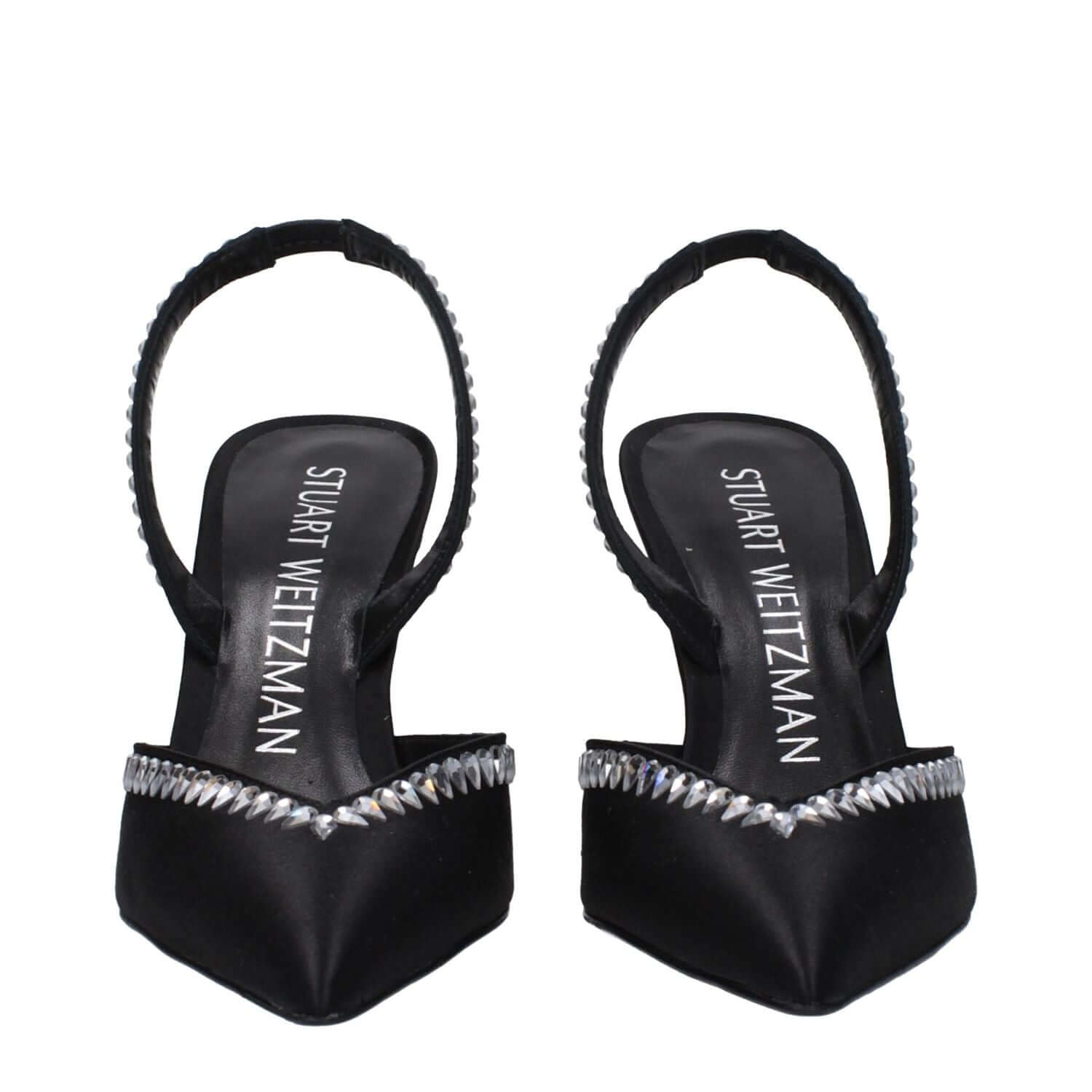 Stuart Weitzman Black Satin Stiletto Heel Sandals