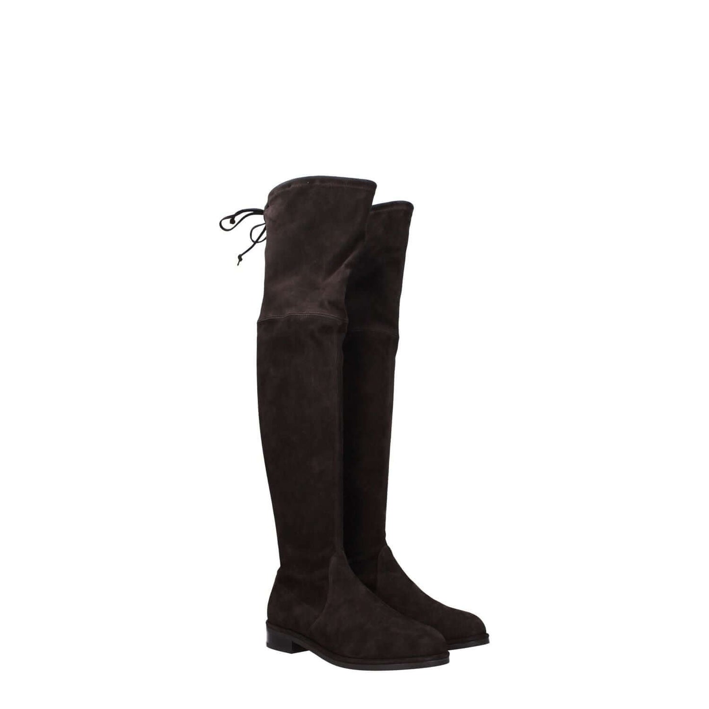 Stuart Weitzman Brown Leather Over The Knee boots with suede finish, round toe, and self-tie closures, MPN LOWLANDSUSSG129EBONY