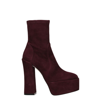 Stuart Weitzman Purple Leather Ankle Boots with high heel and round toe in suede.