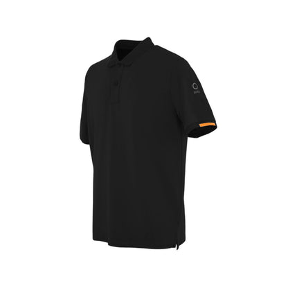Suns Black Cotton Polo Shirt in stretch technical fabric, featuring a classic polo design with side welt pockets and subtle branding.