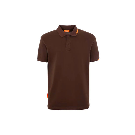 Suns Brown Cotton Polo Shirt with ribbed collar, logo on left sleeve, and front button closure, perfect for casual wear.