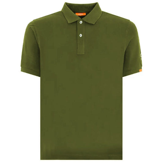 Suns Green Cotton Polo Shirt with ribbed collar and front button closure, featuring logo on left sleeve.