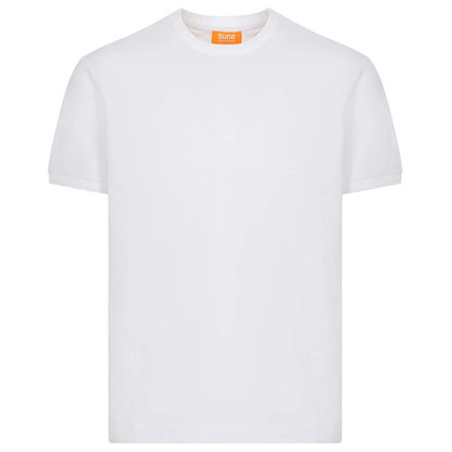 Suns White Cotton T-Shirt with crew neck, elasticated sleeves, and logo on left sleeve.