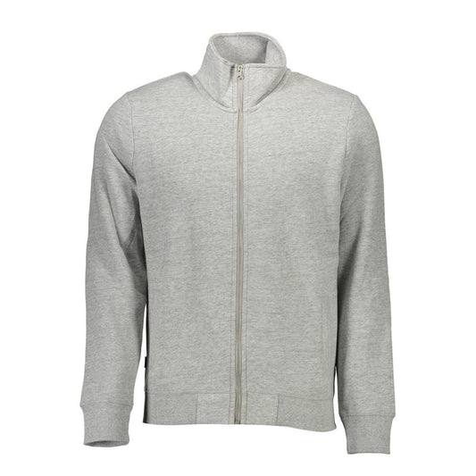 Superdry Gray Cotton Men's Sweater with zipper and embroidery, front view showcasing long sleeves and versatile design.