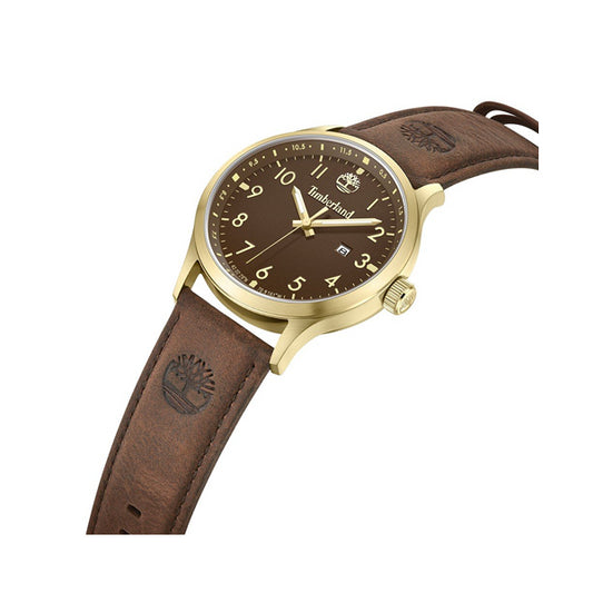 TIMBERLAND Mod. TRUMBULL wristwatch with 46mm gold case, leather strap, quartz movement, water resistant 5 ATM, in official box.