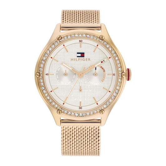 TOMMY HILFIGER Mod. 1782653 ladies quartz analog watch with 3 ATM water resistance, mineral dial, and official packaging.