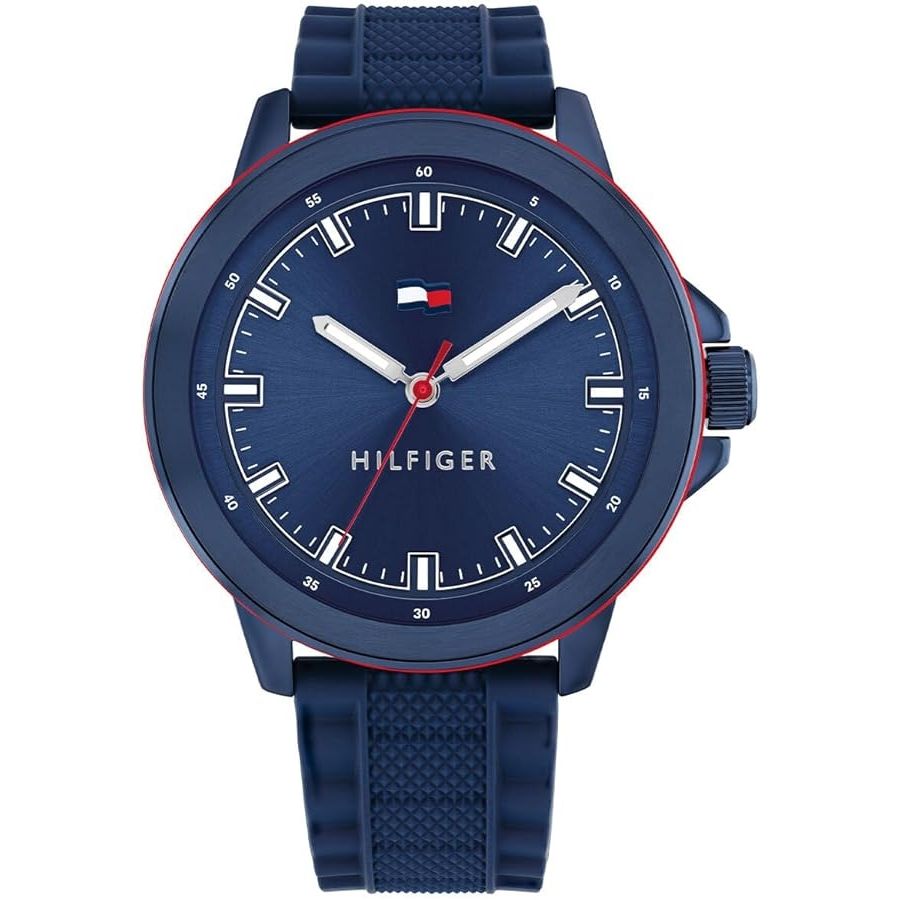 TOMMY HILFIGER Mod. 1792022 gent's quartz analog watch, 5 ATM water resistant, 46mm mineral dial, blue bracelet, official packaging.