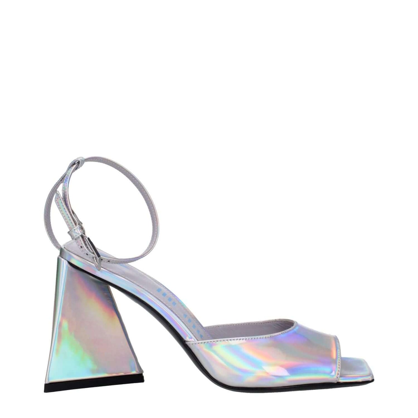 The Attico Gray Leather Platform Sandals with eco leather, buckle closure, high heel, open toe, style number S599E086002, holographic effect