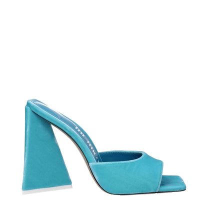 The Attico Light Blue Velvet Platform Sandals with open toe and high heel side view