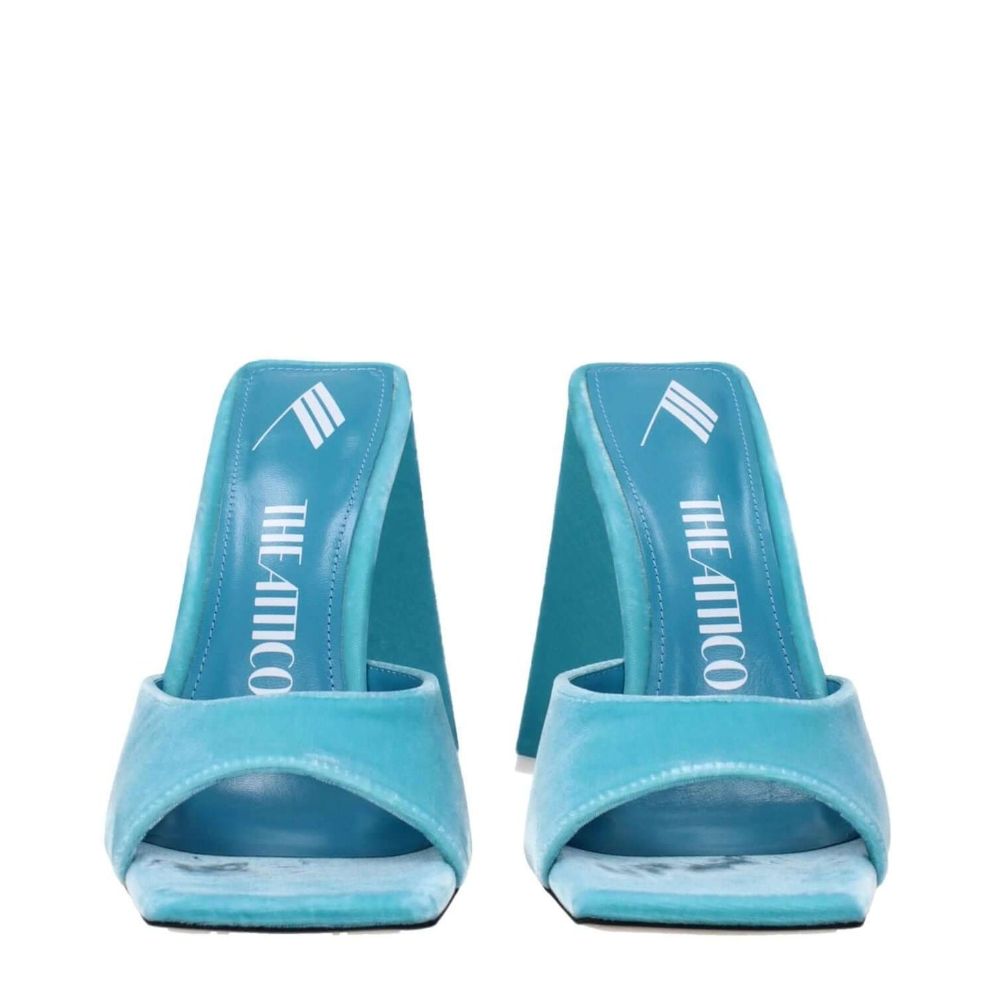 The Attico Light Blue Velvet Platform Sandals with open toe design and high heel, casual style footwear, MPN S000V071014.