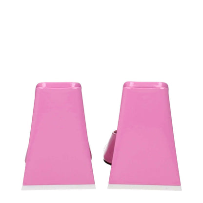 The Attico Pink Leather Platform Sandals with high heels and open toe design, shown in soft pink patent leather.