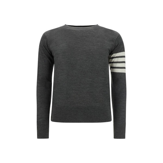 Thom Browne Sweater, fleece wool, ribbed crew neck, monochrome, iconic stripes on arm, made in Italy, AW25 collection