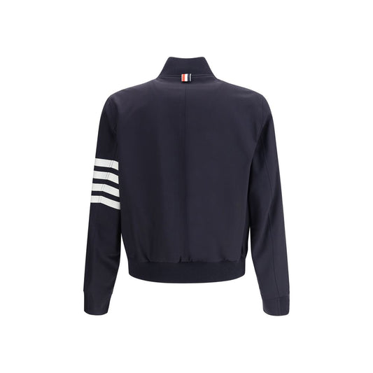 Thom Browne Wool Jacket with ribbed collar, front zipper, side pockets, and signature arm band