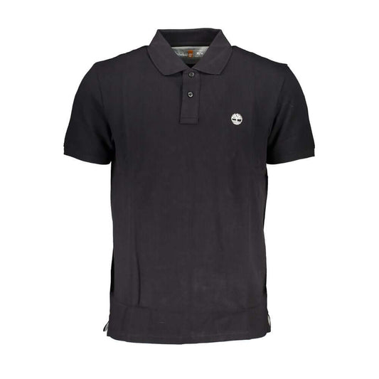 Timberland Black Cotton Polo Shirt, short-sleeved, regular fit, 2 buttons, embroidered logo, 100% organic cotton
