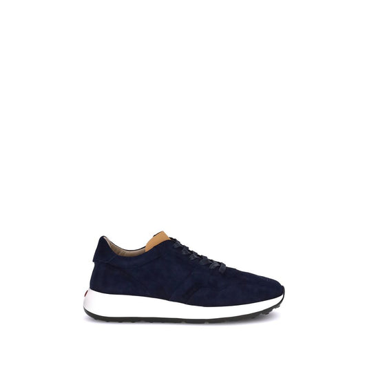 Alt Tag: Tod's Blue Calf Leather Bos Taurus Low Top Sneakers with rubber detail and Tod’s logo on suede upper.