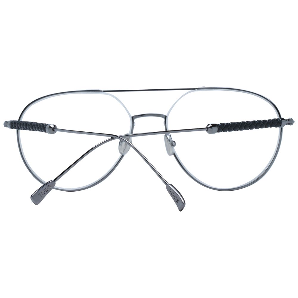 Tod's Gray Men Glasses Frame in gunmetal, full-rim metal aviator style with demo lenses. Includes branded case. Size 56-17-145.