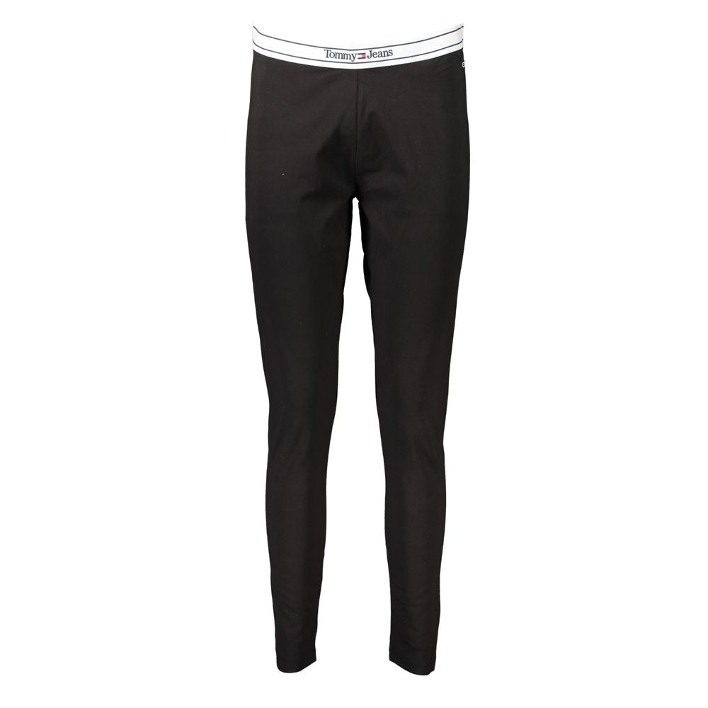 Tommy Hilfiger Black Cotton Pant with elastic waist, logo print, and 50% transitional cotton material