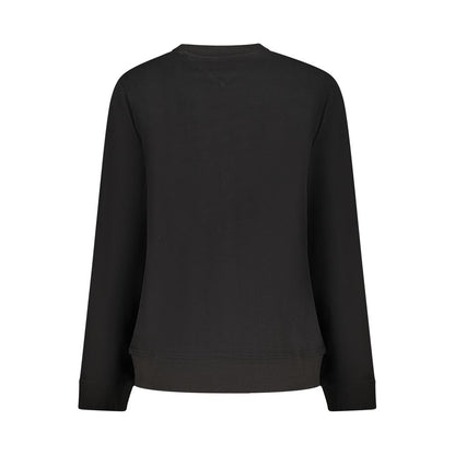 Back view of Tommy Hilfiger Black Cotton Women Sweater, showcasing its sleek design and comfort with long sleeves and a classic fit.