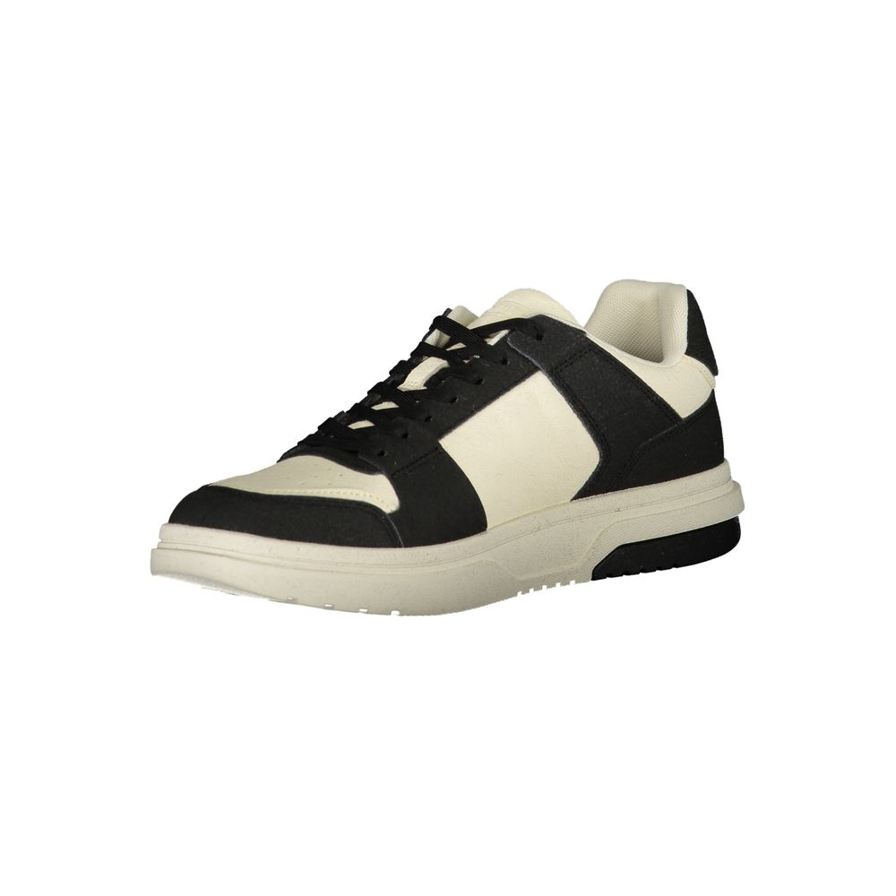Tommy Hilfiger Black Polyester Sneaker with contrast details and logo, sports footwear with laces.