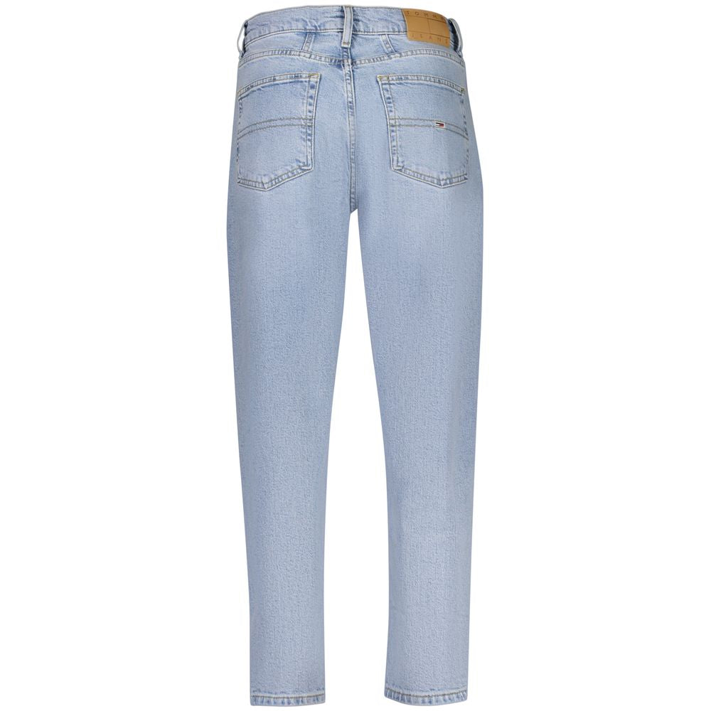 Tommy Hilfiger Blue Cotton Women Jeans, sustainable high-rise denim with logo embroidery, back view.
