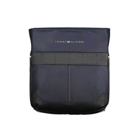 Tommy Hilfiger Blue Polyester Men Shoulder Bag with logo and strap, eco-friendly design with zip closure and external pockets.