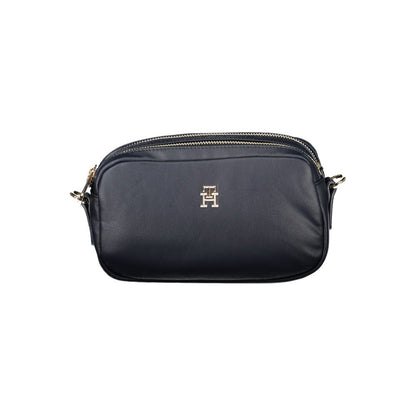 Tommy Hilfiger Blue Polyester Women Handbag with logo detail, featuring dual compartments and removable strap.