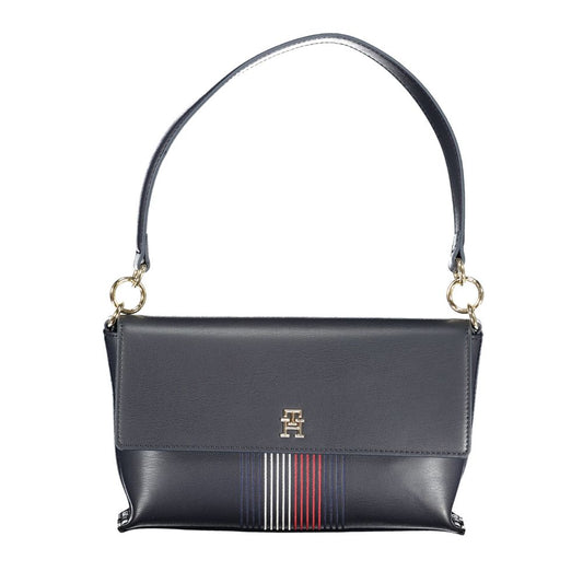 Tommy Hilfiger Blue Polyethylene Handbag with logo, adjustable shoulder strap, internal pocket, and contrasting details.