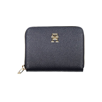 Tommy Hilfiger Blue Polyethylene Women Wallet with logo, featuring multiple compartments and coin purse for stylish organization.