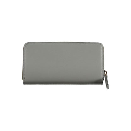 Tommy Hilfiger Gray Polyethylene Wallet with zipper, card slots, and coin purse, featuring contrasting details and logo.