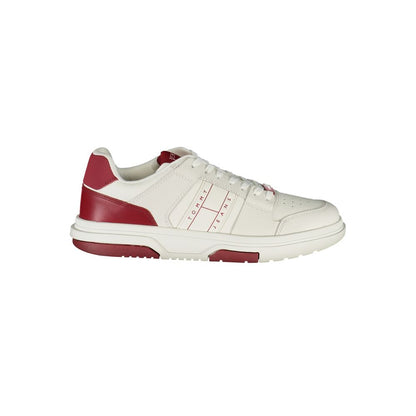 Tommy Hilfiger Red Leather Men Sneaker with contrasting details and iconic logo for bold styling.