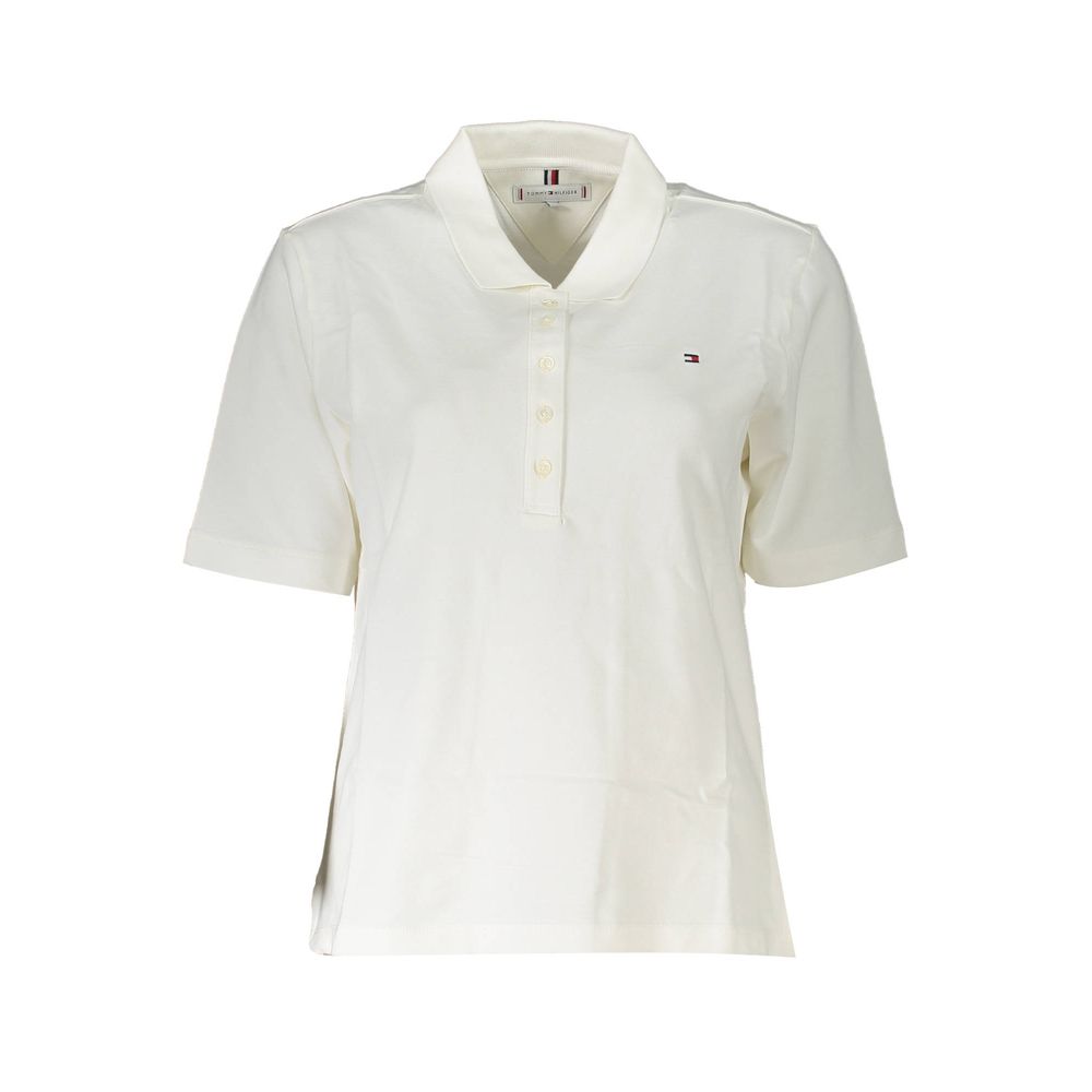 Tommy Hilfiger White Cotton Polo Shirt with short sleeves, 5 buttons, and embroidery logo made of 95% organic cotton.