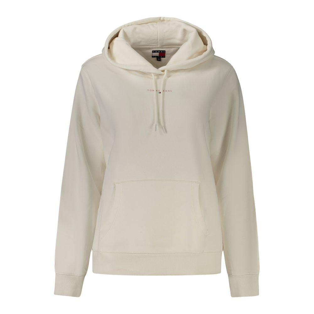 Tommy Hilfiger White Cotton Women Sweater with hood, central pocket, and logo print.