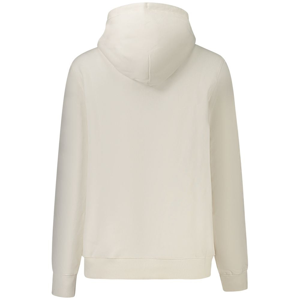 Back view of Tommy Hilfiger White Cotton Women Sweater with hood, showcasing classic design and comfortable fit.