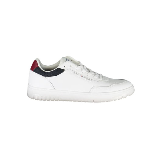 Tommy Hilfiger White Leather Sneaker with laces, removable insole, and contrasting details.
