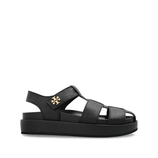 Tory Burch Sandals Black with multiple straps, logo detailing, cushioned sole, open toe, leather Kira Fisherman Sport design, flat base