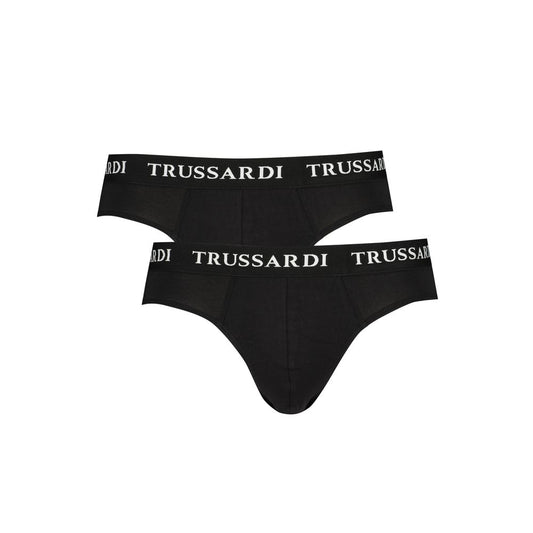 Trussardi Black Cotton Underwear bi-pack with branded elastic waistband and logo print
