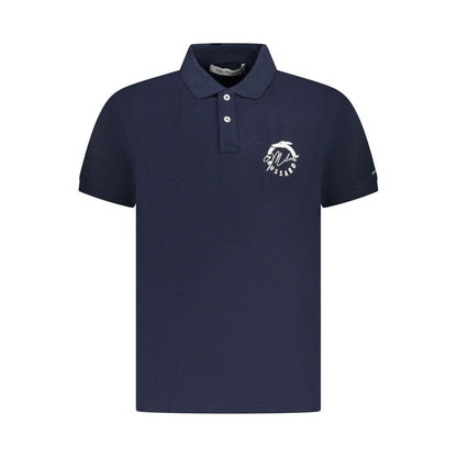Trussardi Blue Cotton Men Polo Shirt with logo print and short sleeves, ideal for a casual refined look.