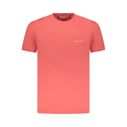 Trussardi Pink Cotton Men T-Shirt with logo, short sleeves, and crew neck design for modern luxury and casual elegance.