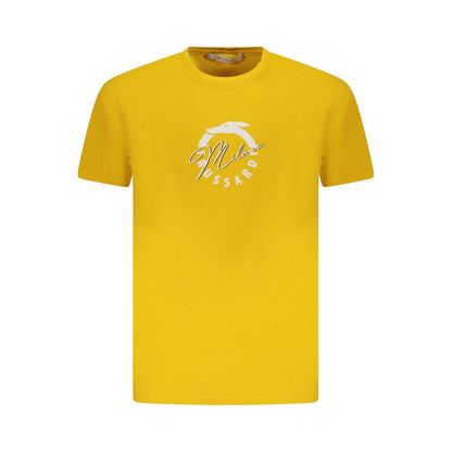 Trussardi Yellow Cotton Men T-Shirt with bold print and iconic logo, short sleeve, perfect for fashion-forward gentlemen.