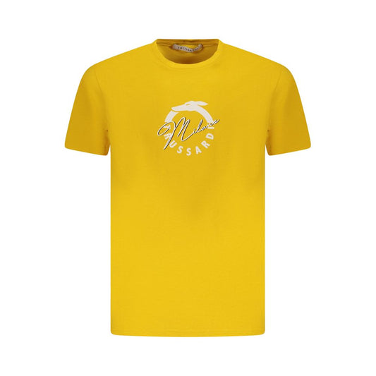 Trussardi Yellow Cotton Men T-Shirt with bold print and iconic logo, short sleeve, perfect for fashion-forward gentlemen.