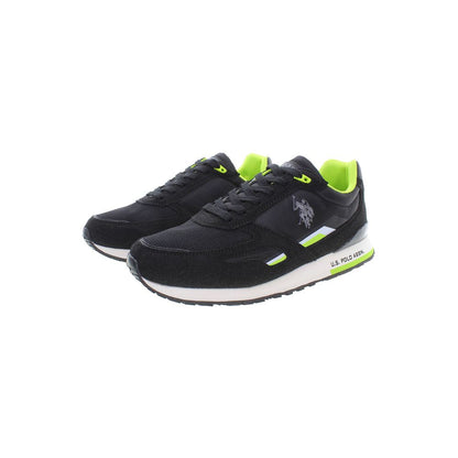 U.S. POLO ASSN. Black Polyester Sneaker, sports shoe with laces, contrasting details, logo, athletic footwear