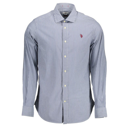 U.S. POLO ASSN. Blue Cotton Men Shirt with French collar and logo embroidery