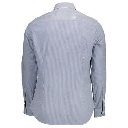 U.S. POLO ASSN. Blue Cotton Men Shirt, long sleeve, back view, featuring French collar and tailored slim fit.