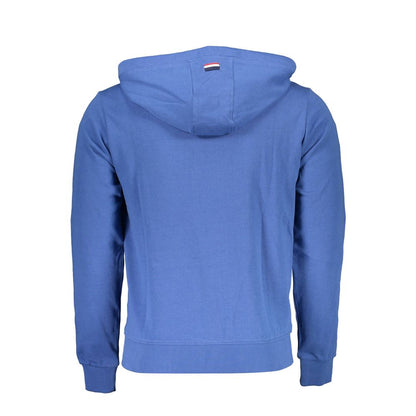 Back view of U.S. POLO ASSN. Blue Cotton Men Sweater with hood, showcasing casual elegance and comfort.