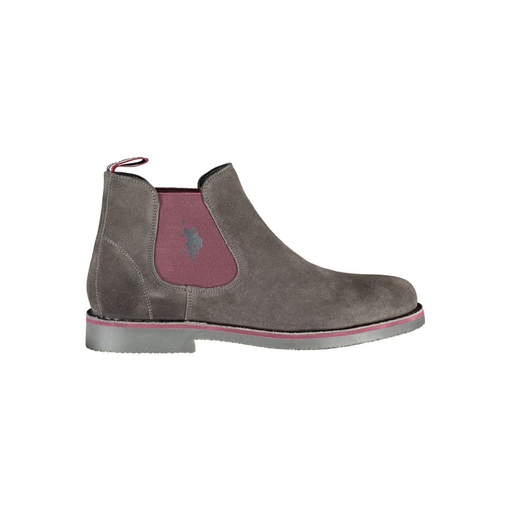 U.S. POLO ASSN. Gray Leather Mens Ankle Boot with elastic panels and contrasting details