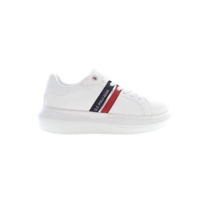 "U.S. POLO ASSN. White Polyester Sneaker with laces and logo, featuring contrasting details, sports shoe"