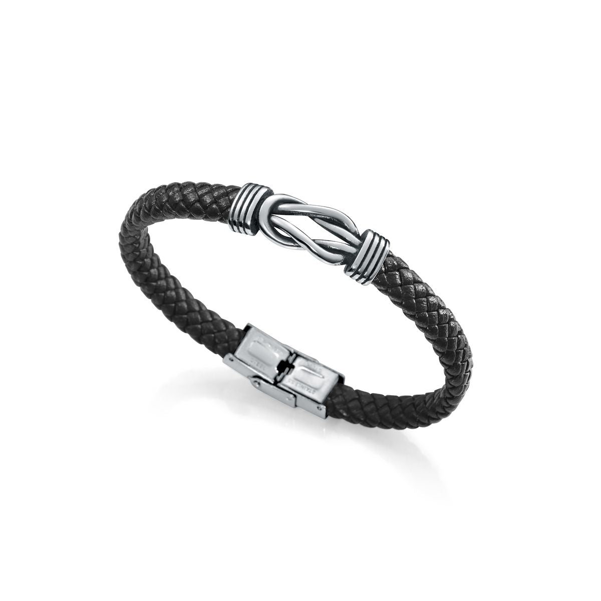 Black braided bracelet with silver clasp for men, stylish accessory for everyday wear