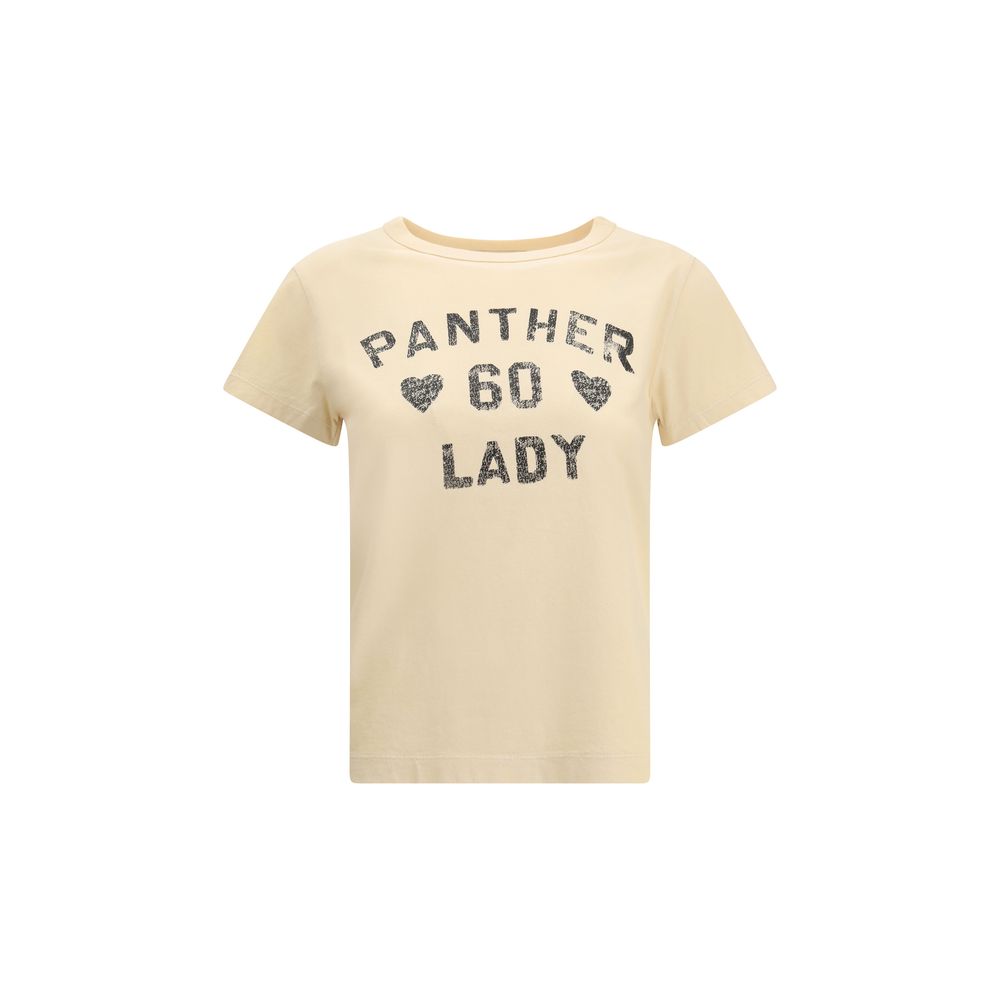 Valentino Beige Cotton T-Shirt with Panther Lady print for style and comfort, featuring a ribbed crew neck, suitable for AW25 season.